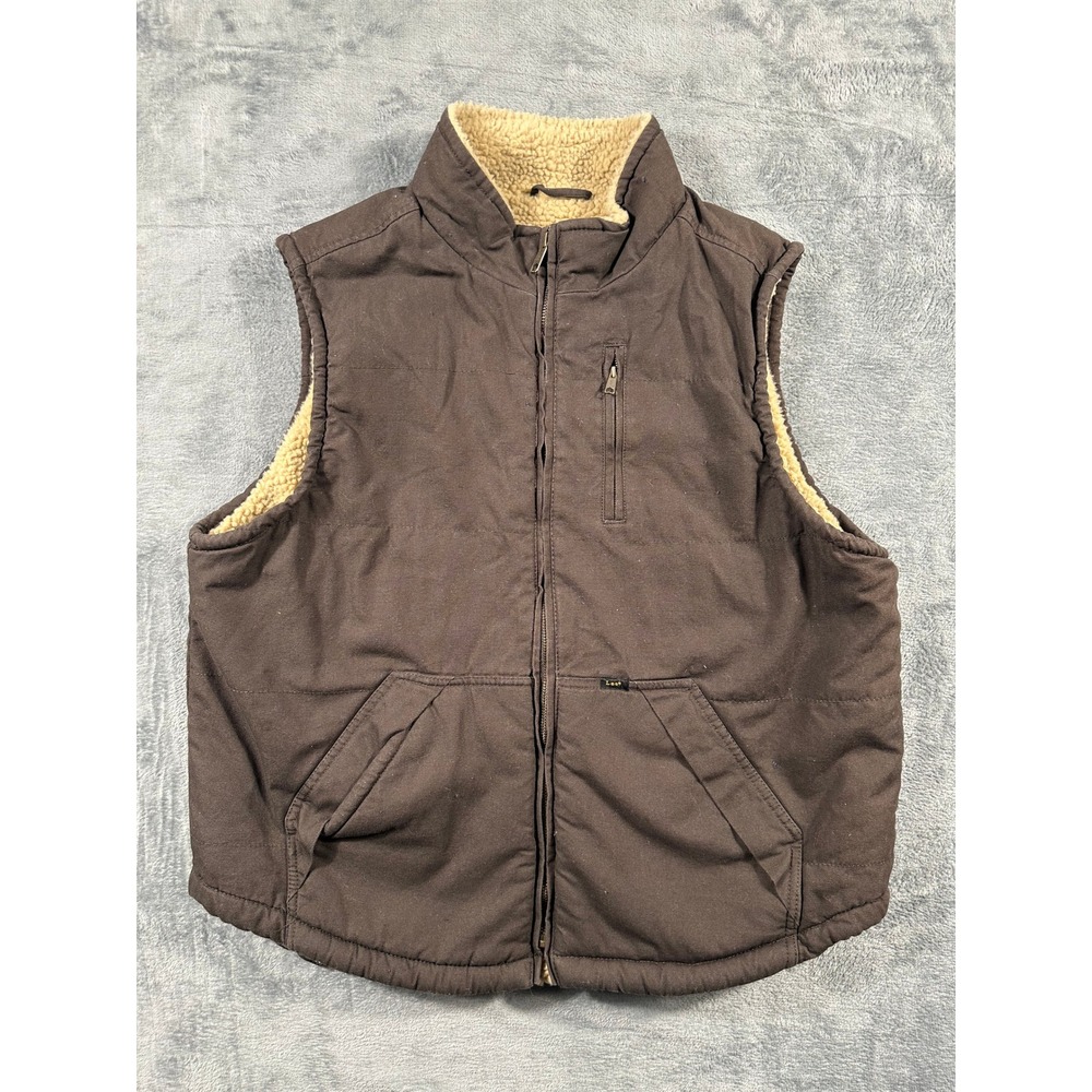 Lee Premium Select Mens Brown Canvas Sherpa Lined Workwear Vest Large